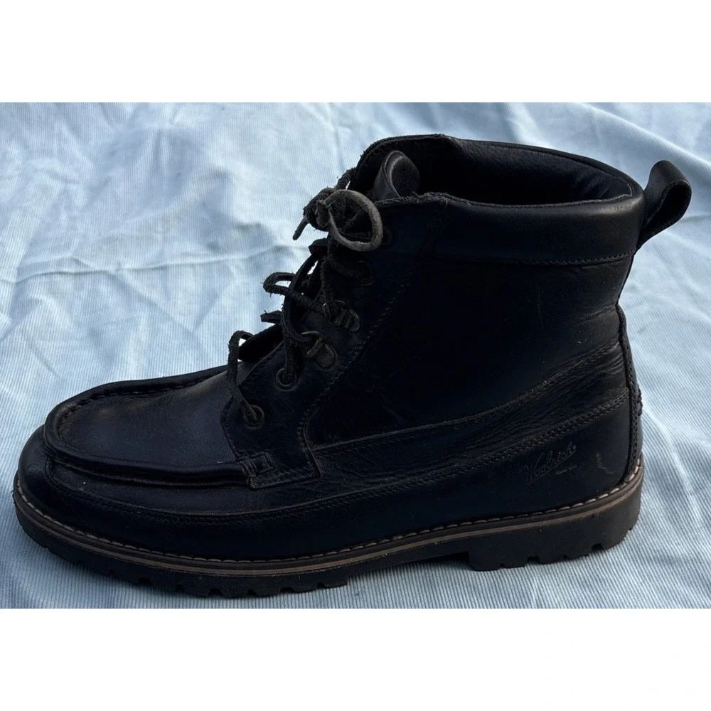 Woolrich Mens Black Leather Moc Toe Lace Up Ankle Boots Outdoor Rugged Lug Sole